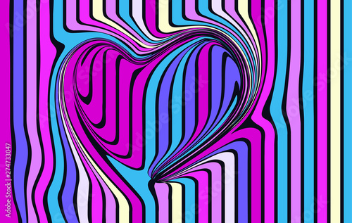 Geometric optical illusion. Multicolored striped heart. Vector illustration. abstract vector background