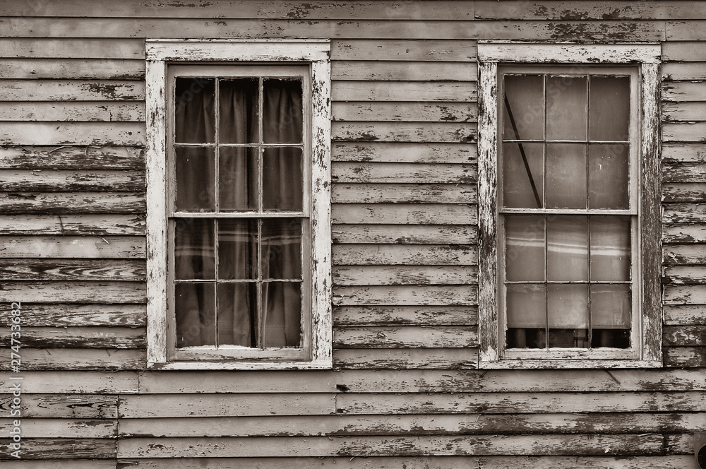 Old Clapboard house and two Windows Old Clapboard house and two Windows