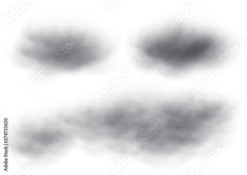 Virtual black cloud vectors isolated on white background, realistic Fluffy clouds that cause rain storms on the sky