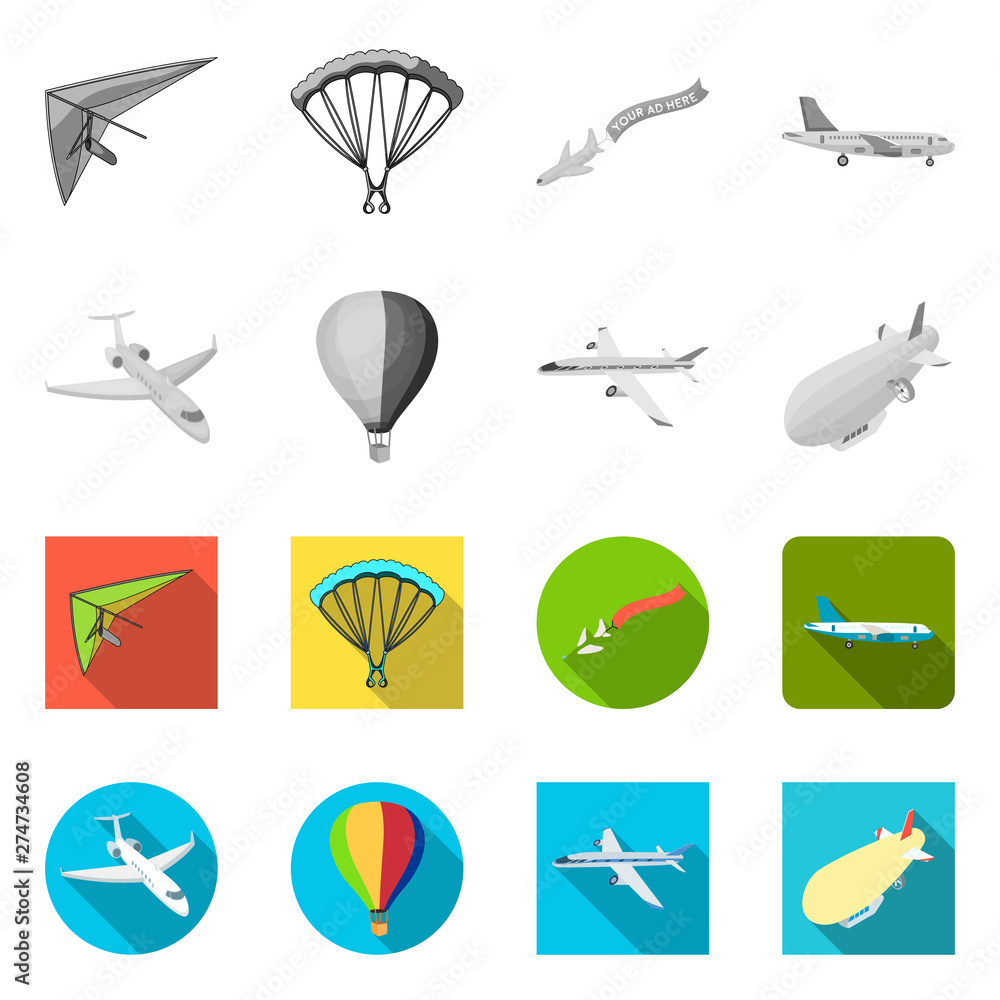 Vector design of transport and object logo. Set of transport and gliding stock symbol for web.