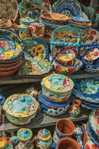 Colorful handmade porcelain pots and dishes © Celli07