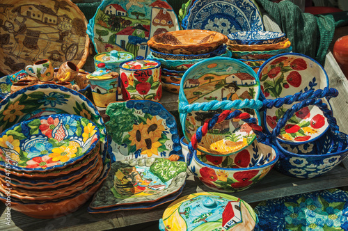 Colorful handmade porcelain pots and dishes