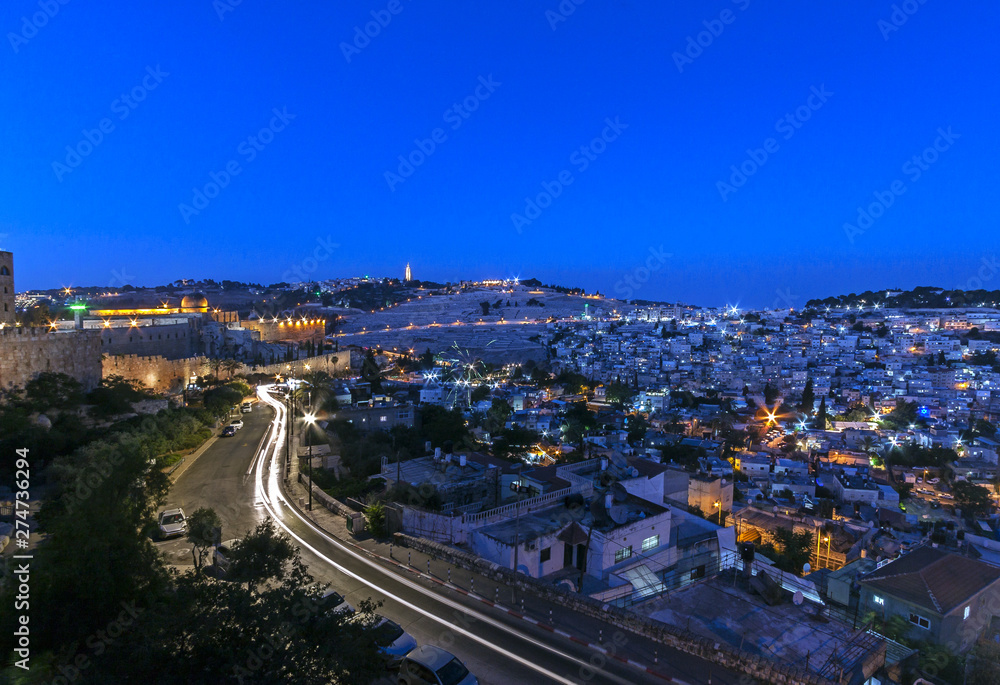 Israel. Jerusalem. Old city. The south wall. View of the Mount of Olives, sunset