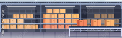 manufacturing assembly production line industrial conveyor production empty no people modern warehouse interior flat horizontal banner