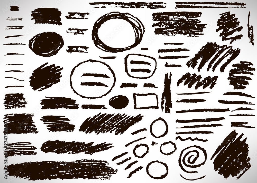 Set of hand drawn black grunge elements, banners, brush strokes isolated on white. Vector illustration. Set of hand drawn black grunge elements, banners, brush strokes isolated on white. Vector illustration.