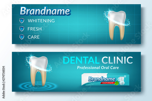 Template of banner tooth and dental service illustration