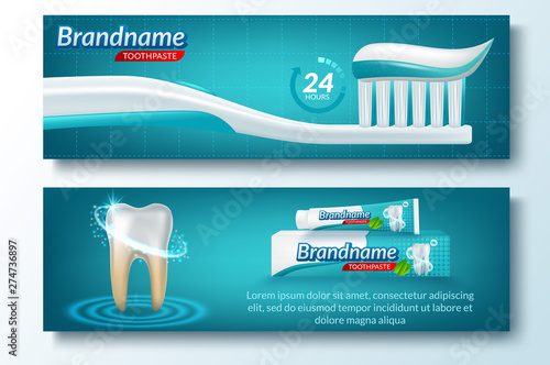 Toothbrush dental banner concept set