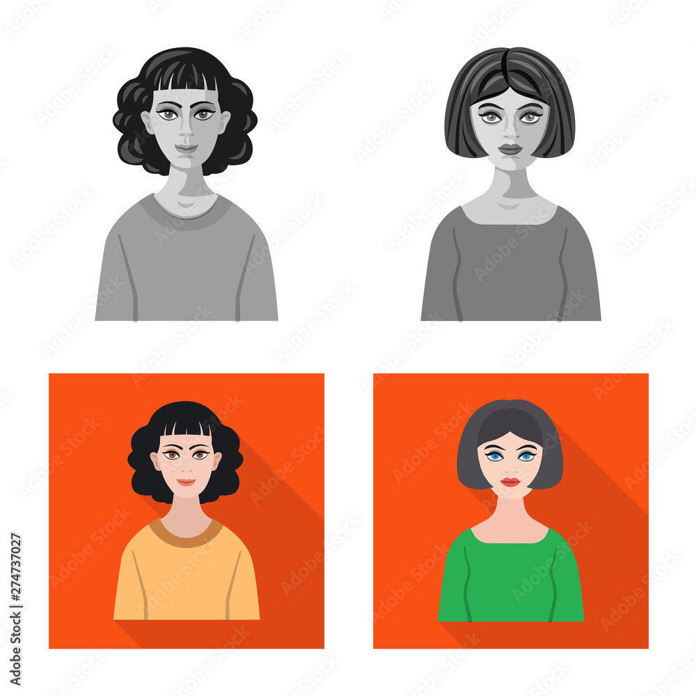 Vector illustration of hairstyle and profession icon. Collection of hairstyle and character vector icon for stock. Vector illustration of hairstyle and profession icon. Collection of hairstyle and character vector icon for stock.