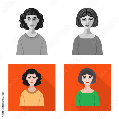 Vector illustration of hairstyle and profession icon. Collection of hairstyle and character vector icon for stock.