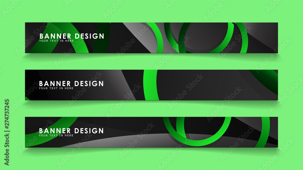 Set rectangular vector banners with background of dark green circles