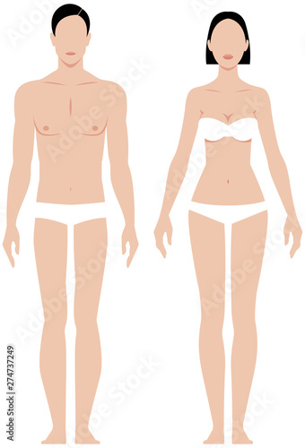 Silhouette man and woman in full length front view vector stock illustration isolated on white background