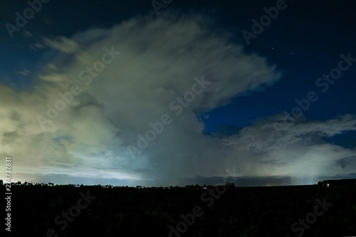 Spooky atmosphere: autumn thunderstorm with anvil at night. 