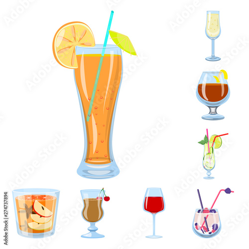 Vector design of cocktail and drink icon. Set of cocktail and ice stock vector illustration.