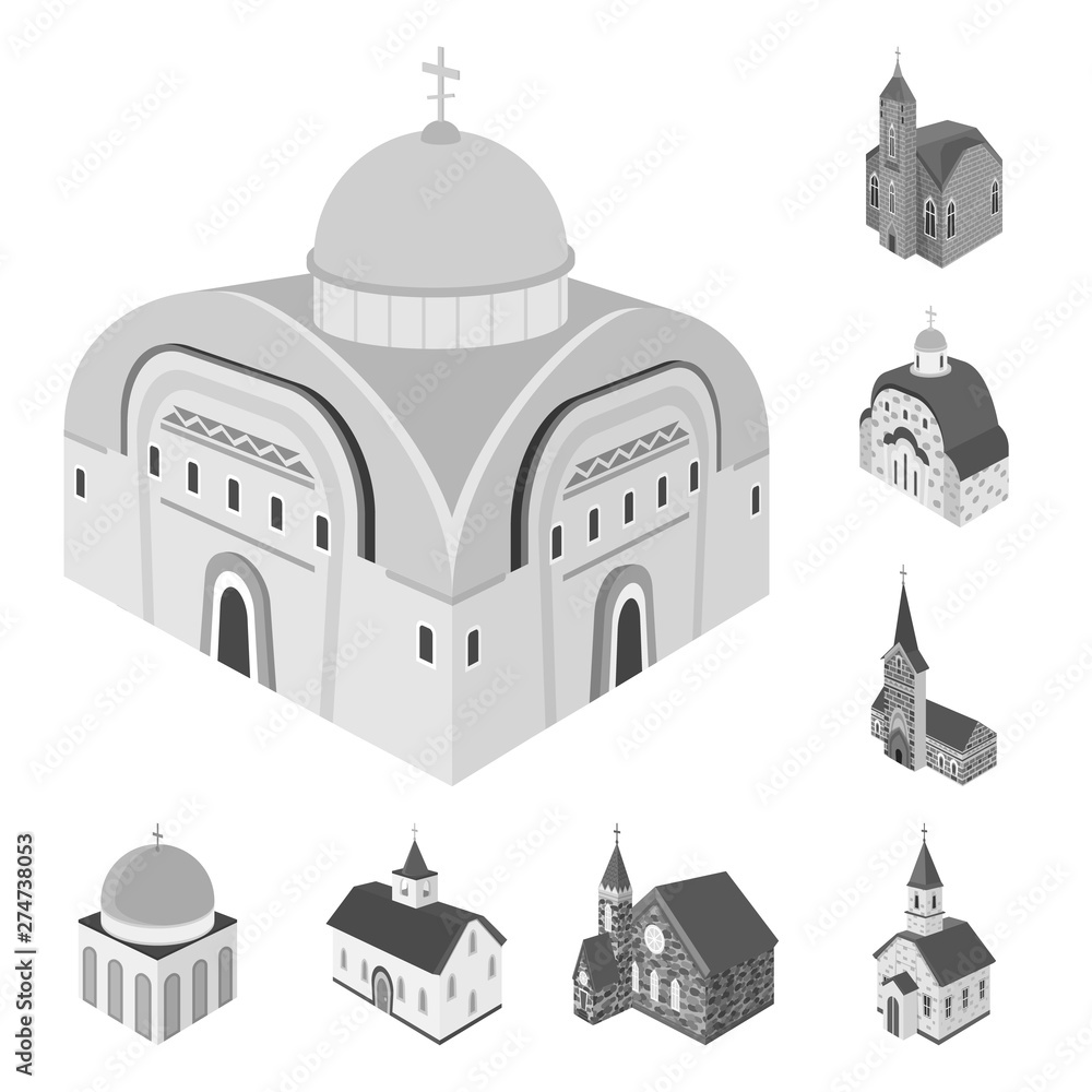 Isolated object of landmark and clergy icon. Collection of landmark and religion vector icon for stock.