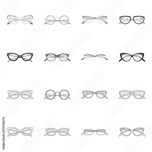 Vector illustration of glasses and frame logo. Collection of glasses and accessory stock vector illustration.