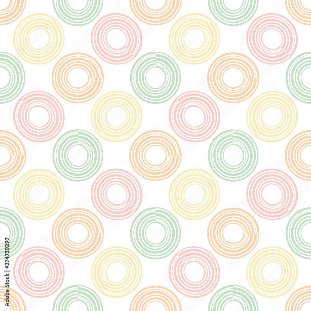  Abstract round seamless pattern with circles, rings. Vector illustration. 