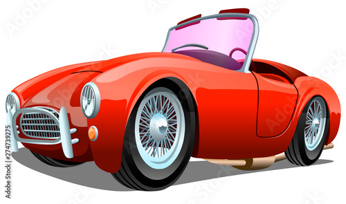 Cartoon sport red passenger retro car, isolated on white background. ESP Vector illustration.