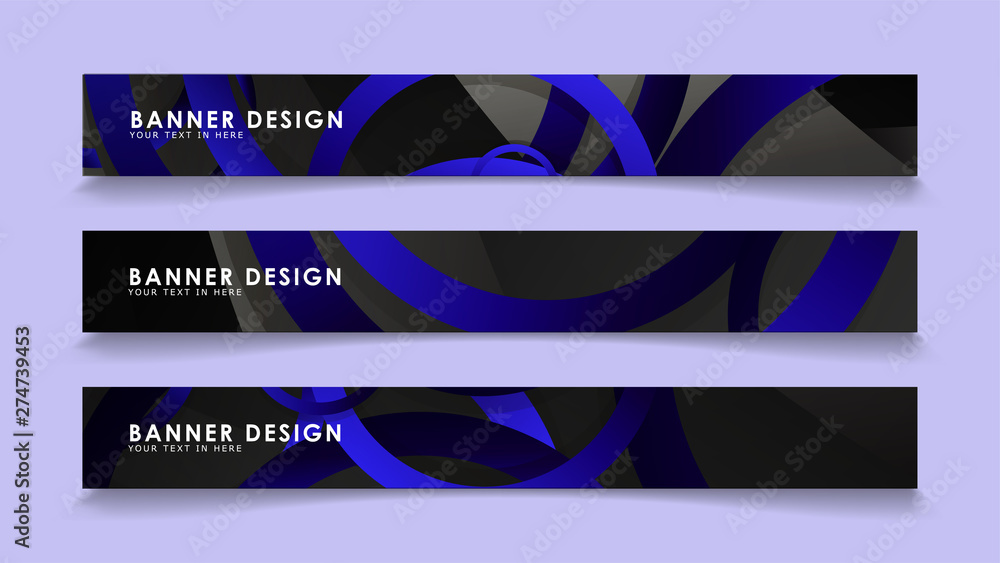 Set rectangular vector banners with background of dark blue circles