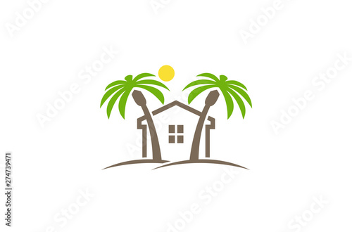 Creative House Palm Sun Logo Design Vector Symbol Illustration