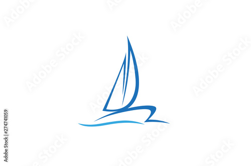 Creative Blue Yacht Boat Logo Design Vector Symbol Illustration