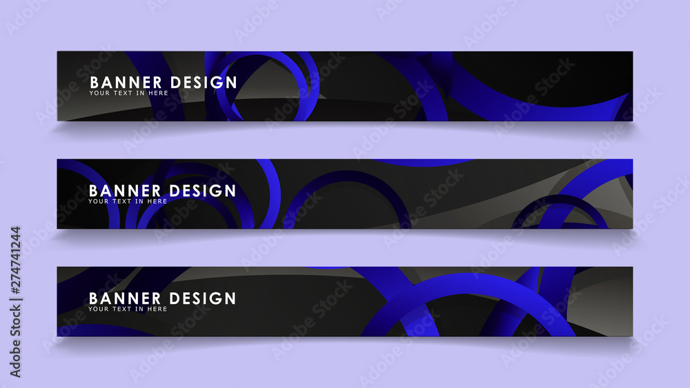 Fototapeta premium Set rectangular vector banners with background of dark blue circles