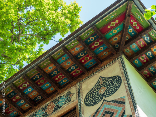 SHEKI, AZERBAIJAN - May 09, 2019 : Sheki khan's Summer Palace on Sheki, Azerbaijan.