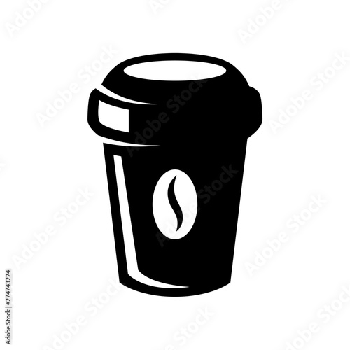 Coffee paper cup icon isolated on white. Design element for logo, label, sign, poster, flyer. Vector illustration