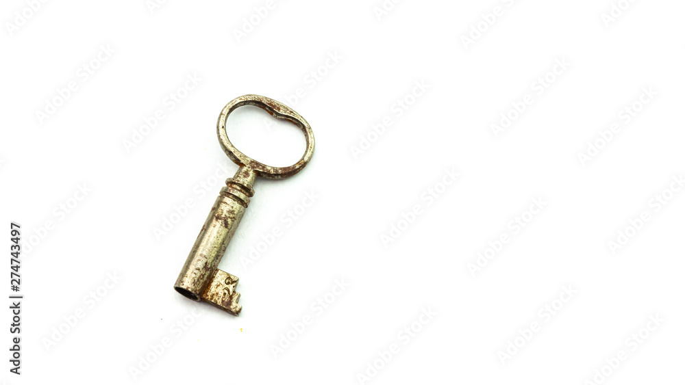 Rusty old key on white background Rusty old key on white background