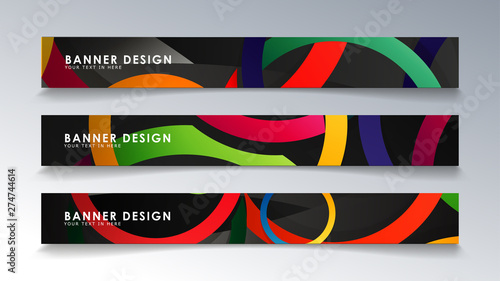 Set rectangular banner with a circle background colorful