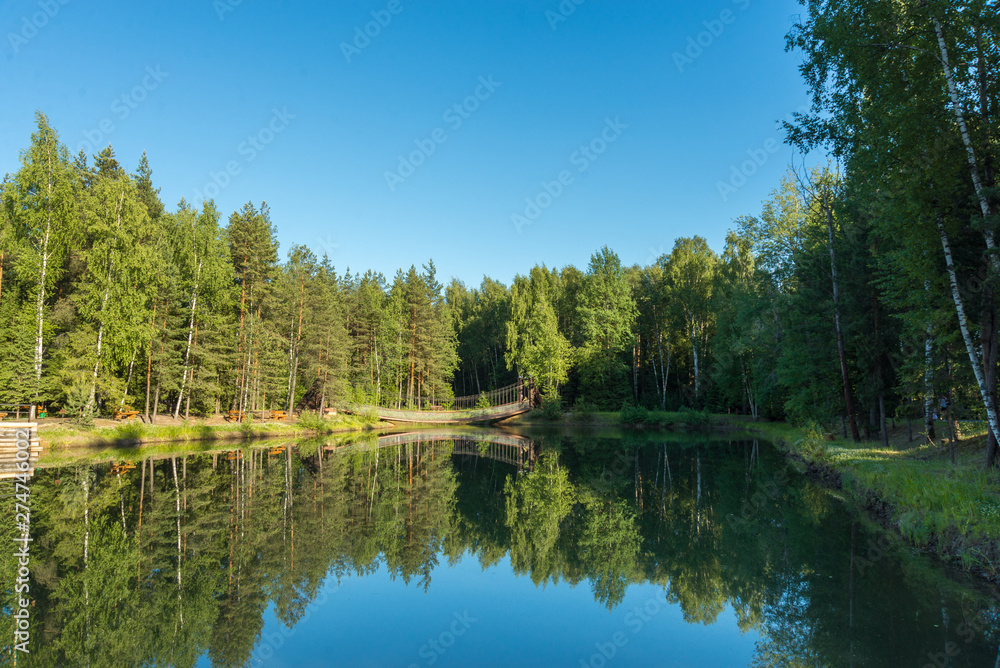 Blue lake in forest, Russian landscapes, beautiful nature