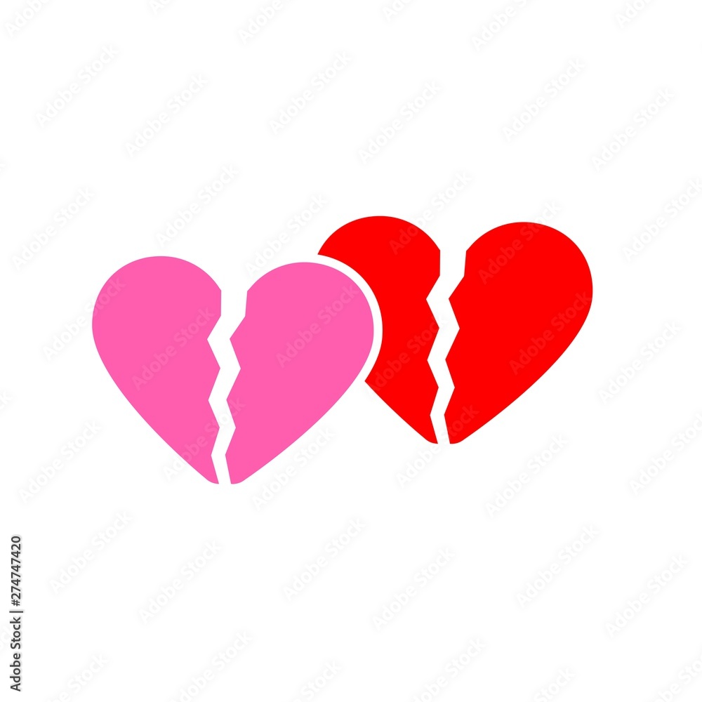 Red heartbreak, broken heart or divorce flat icon for apps and websites