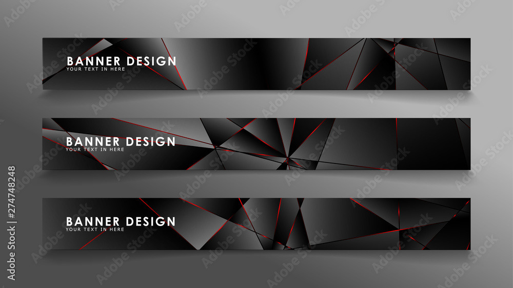 Square banner vector collection . Black premium background with luxury dark polygonal pattern and red triangle lines Square banner vector collection . Black premium background with luxury dark polygonal pattern and red triangle lines