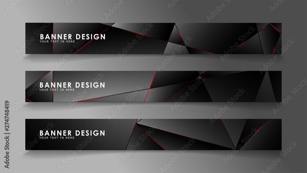 Square banner vector collection . Black premium background with luxury dark polygonal pattern and red triangle lines Square banner vector collection . Black premium background with luxury dark polygonal pattern and red triangle lines