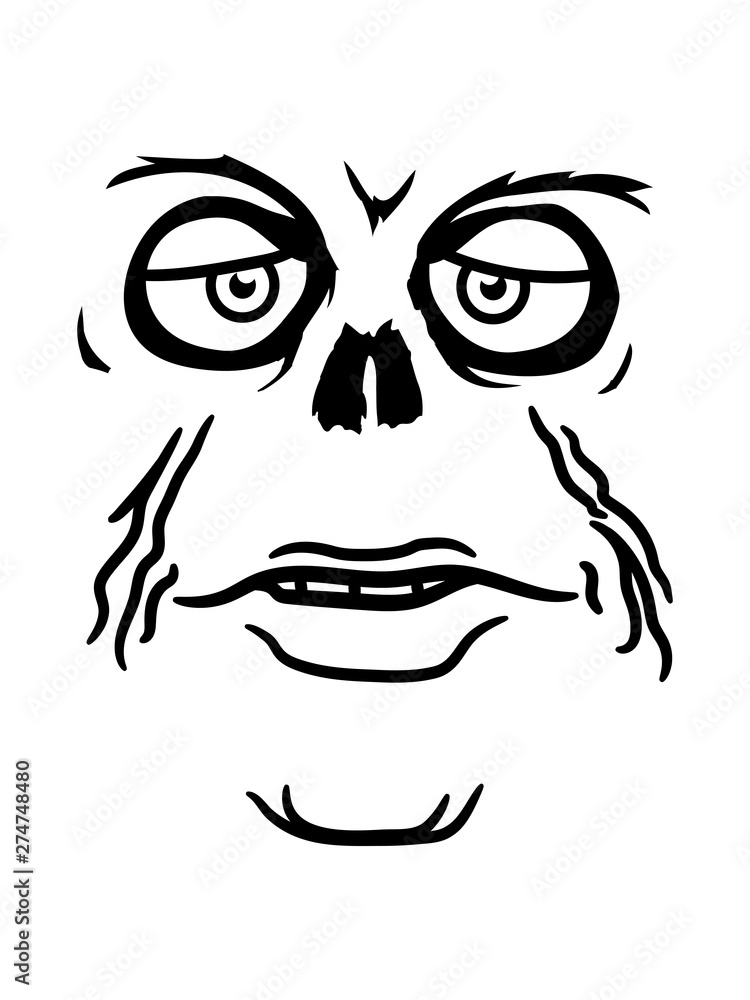 zombie unglücklich gesicht mund traurige monster augen skelett halloween horror gruselig böse comic cartoon design clipart blick müde