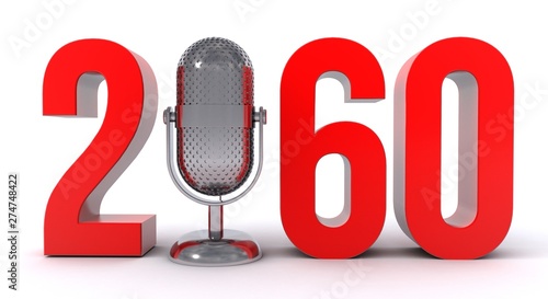 3d illustration of number 2060 with microphone