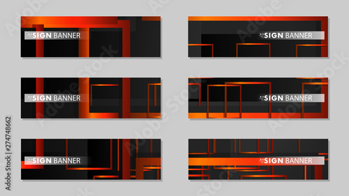 Square vector banner with a rectangular black orange gradient background