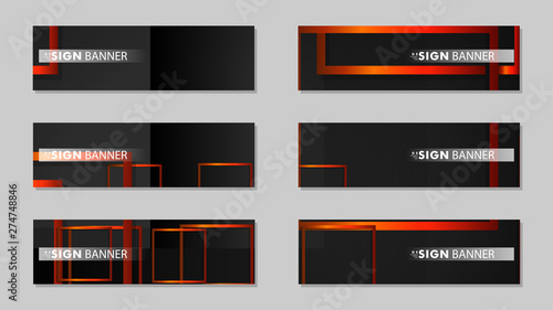 Square vector banner with a rectangular black orange gradient background