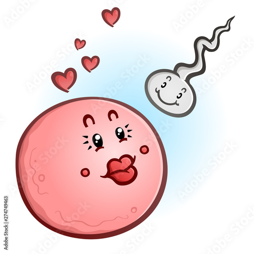 Fotografija A cute pink egg cell and a spunky little sperm cell getting ready to conceive an