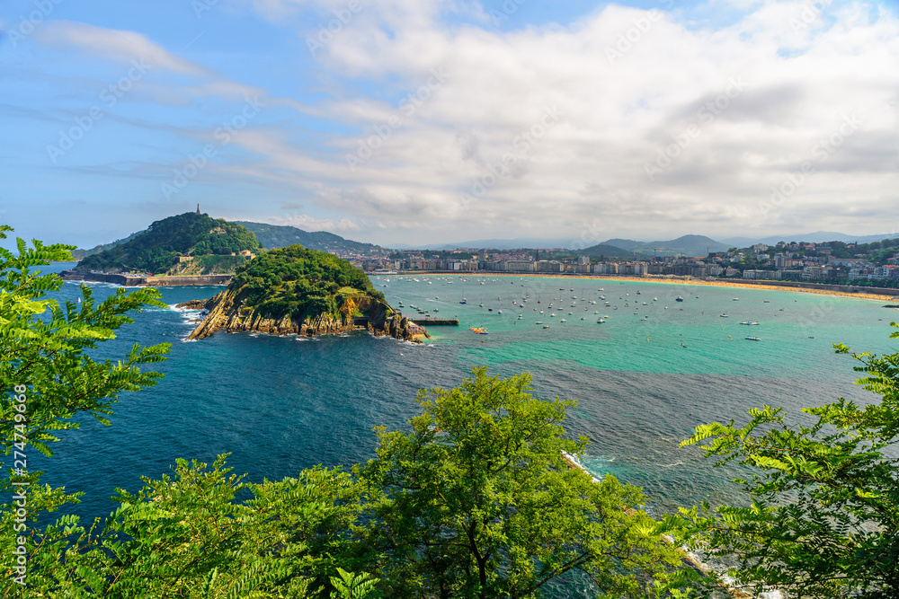 Aerial view of San Sebastian or Donostia with beach La Concha in a beautiful summer day, Spain
