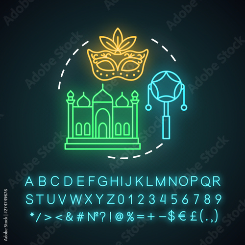 Cultural travel neon light concept icon