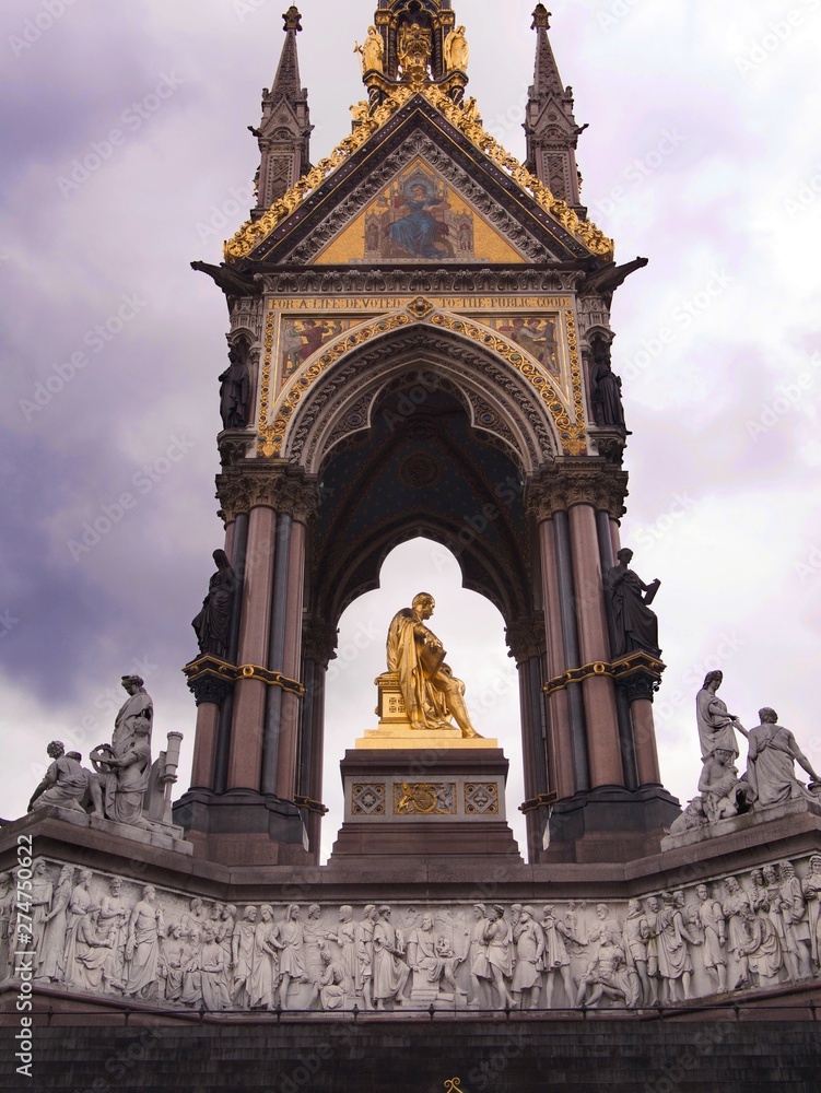Prince Albert Memorial - Iconic Gothic Memorial from Queen Victoria constructed in 1876. Hyde Park and Kensington Park area, London, UK