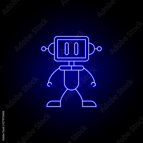 robot boy line icon in blue neon style. Signs and symbols can be used for web, logo, mobile app, UI, UX