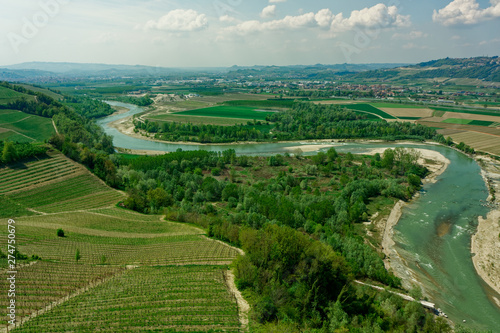 Tanaro river and vineyards, Barbaresco area