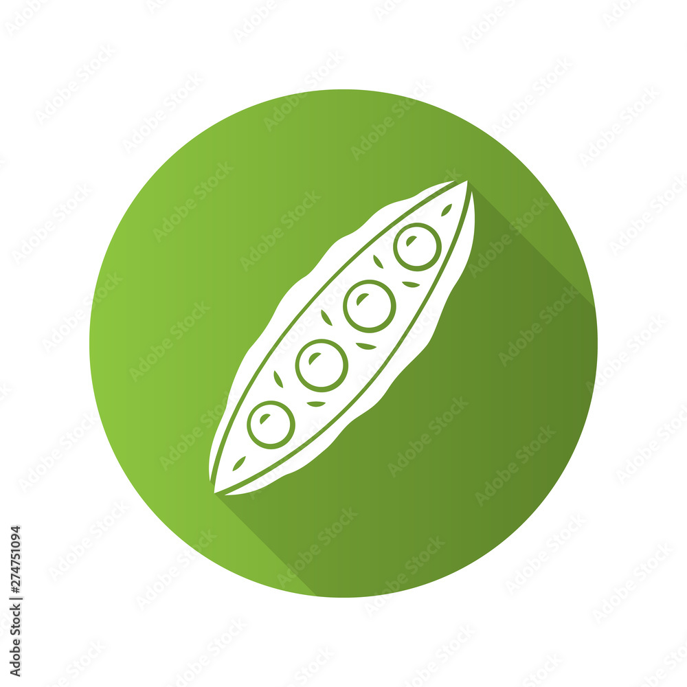 Pea pod flat design long shadow glyph icon Pea pod flat design long shadow glyph icon
