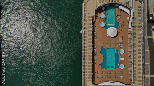 Aerial top view of cruise ship docked in Mediterranean destination © aerial-drone