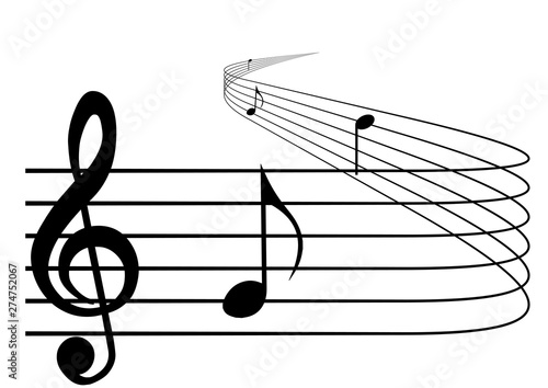 The musical staff is far away