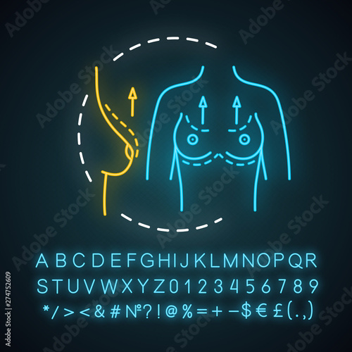 Breast lift neon light icon
