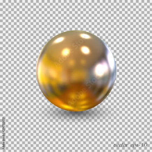Golden ball .Realistic balloon for labels, advertising . Bubble. Metal sphere isolate.