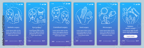 Plastic surgery categories onboarding mobile app page screen vector template