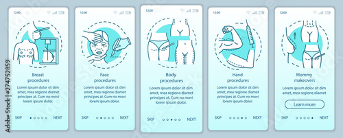 Surgical body shape change onboarding mobile app page screen vector template